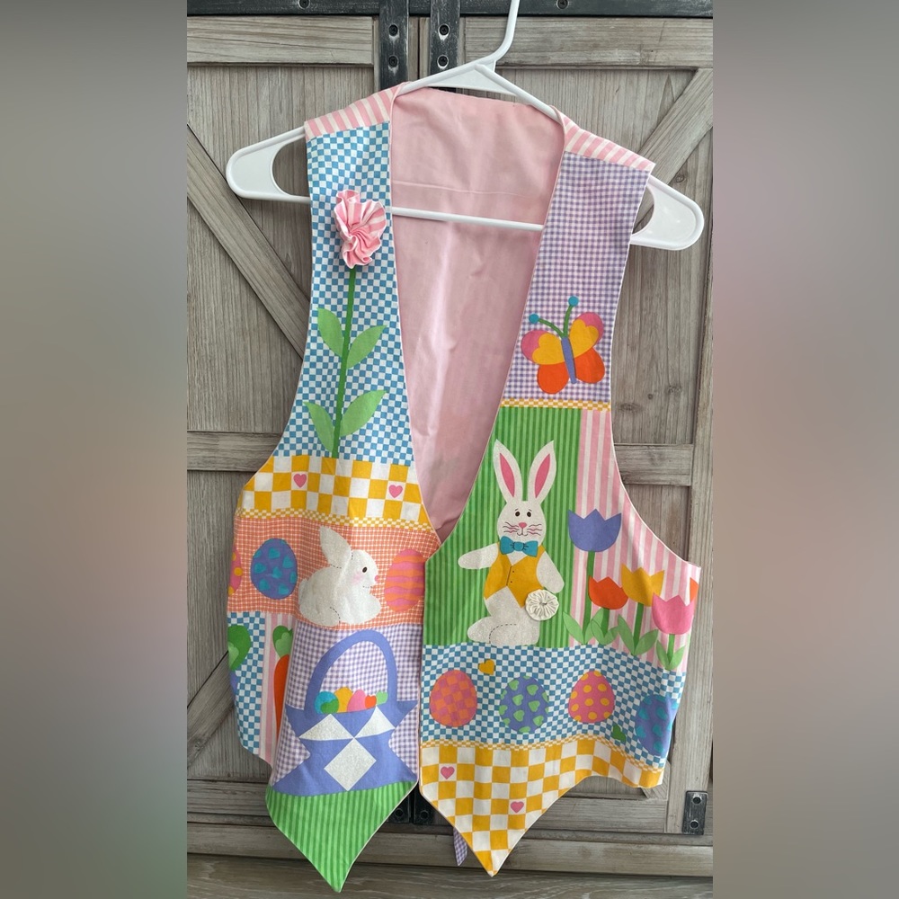Vintage 80s Easter vest and bunny ears. Handmade. Perfect for egg hunts, teacher